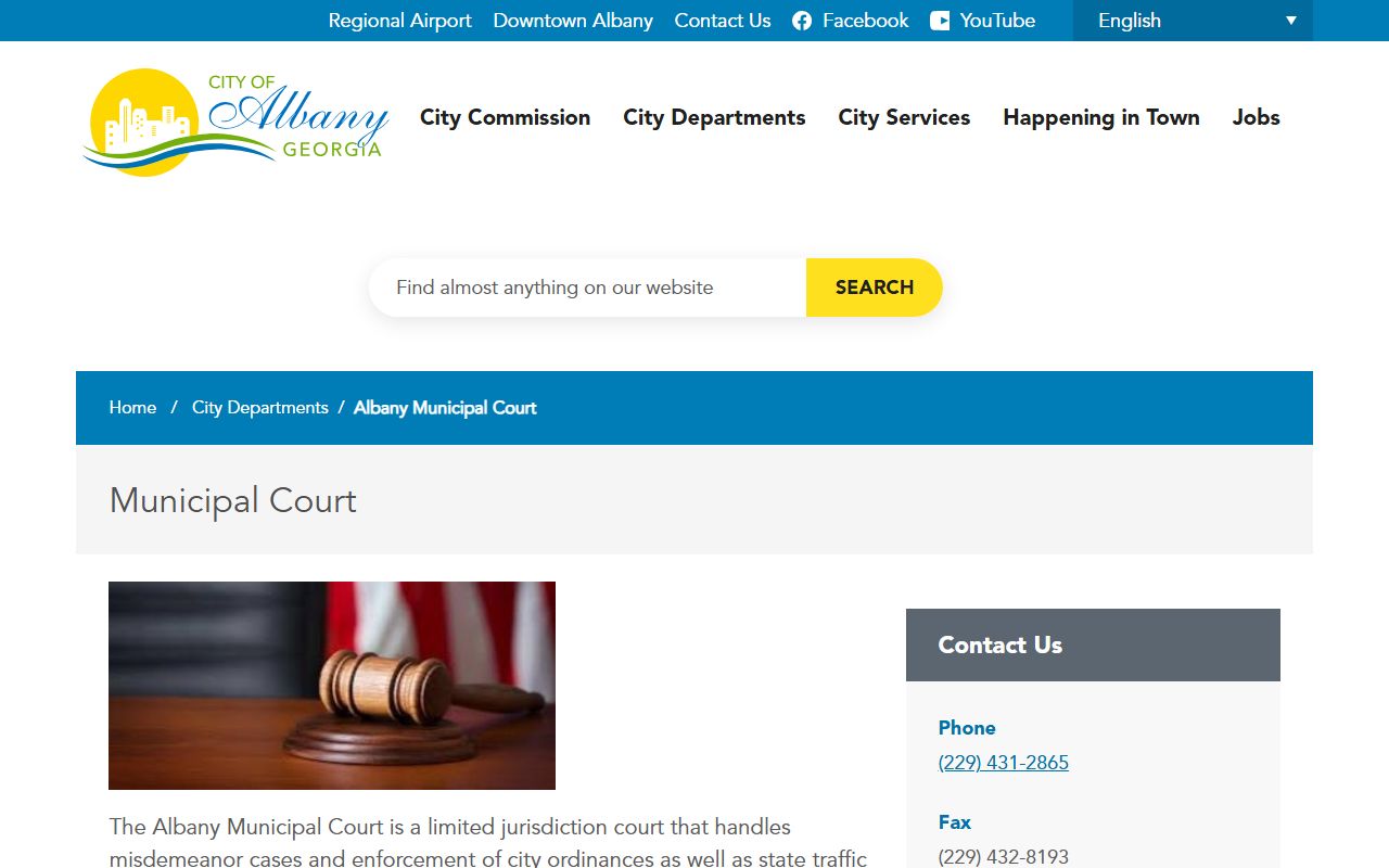 Albany Municipal Court page for people search records
