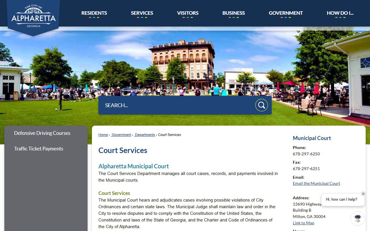 Alpharetta Municipal Court page for people search records
