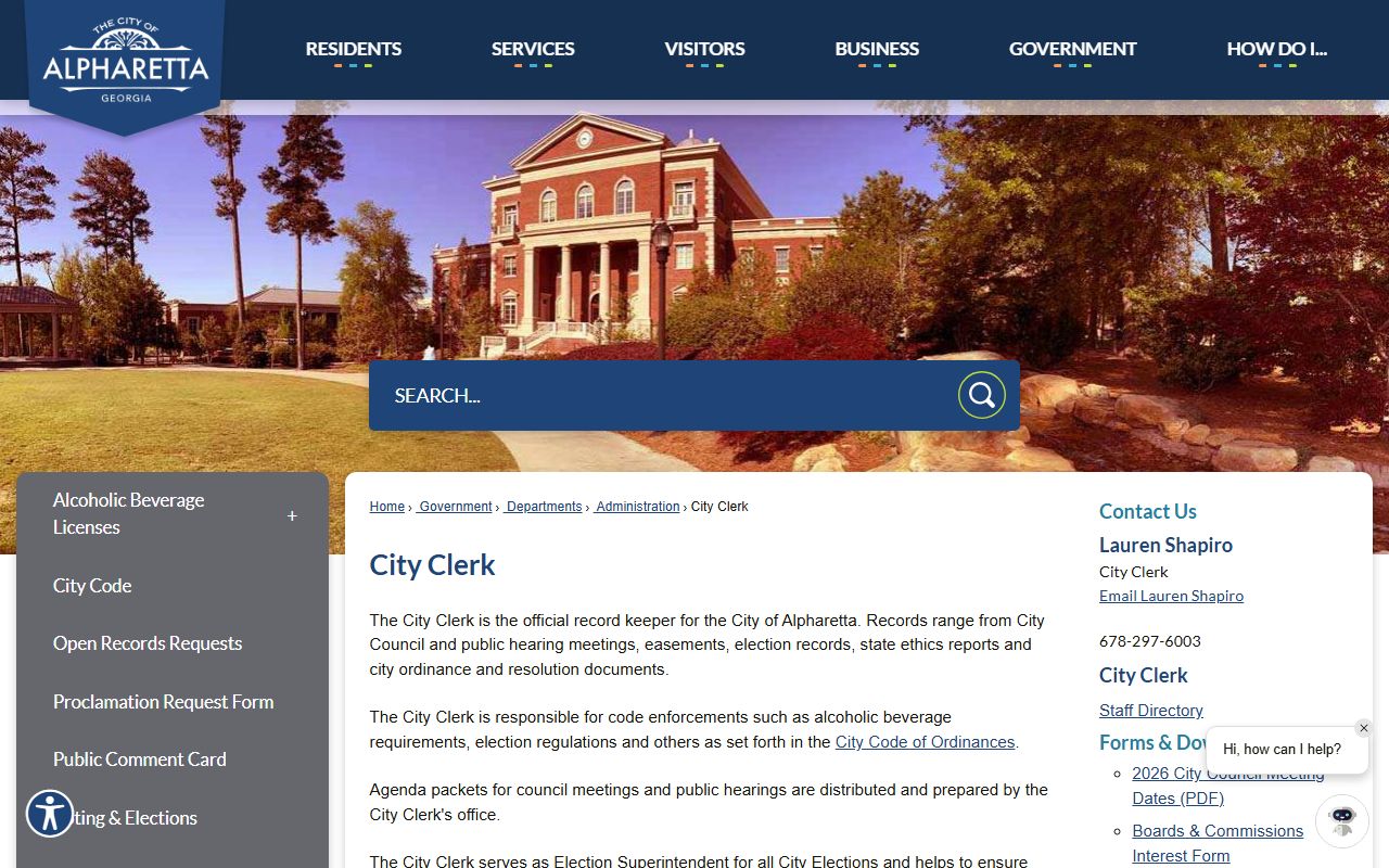 Alpharetta City Clerk information for people search