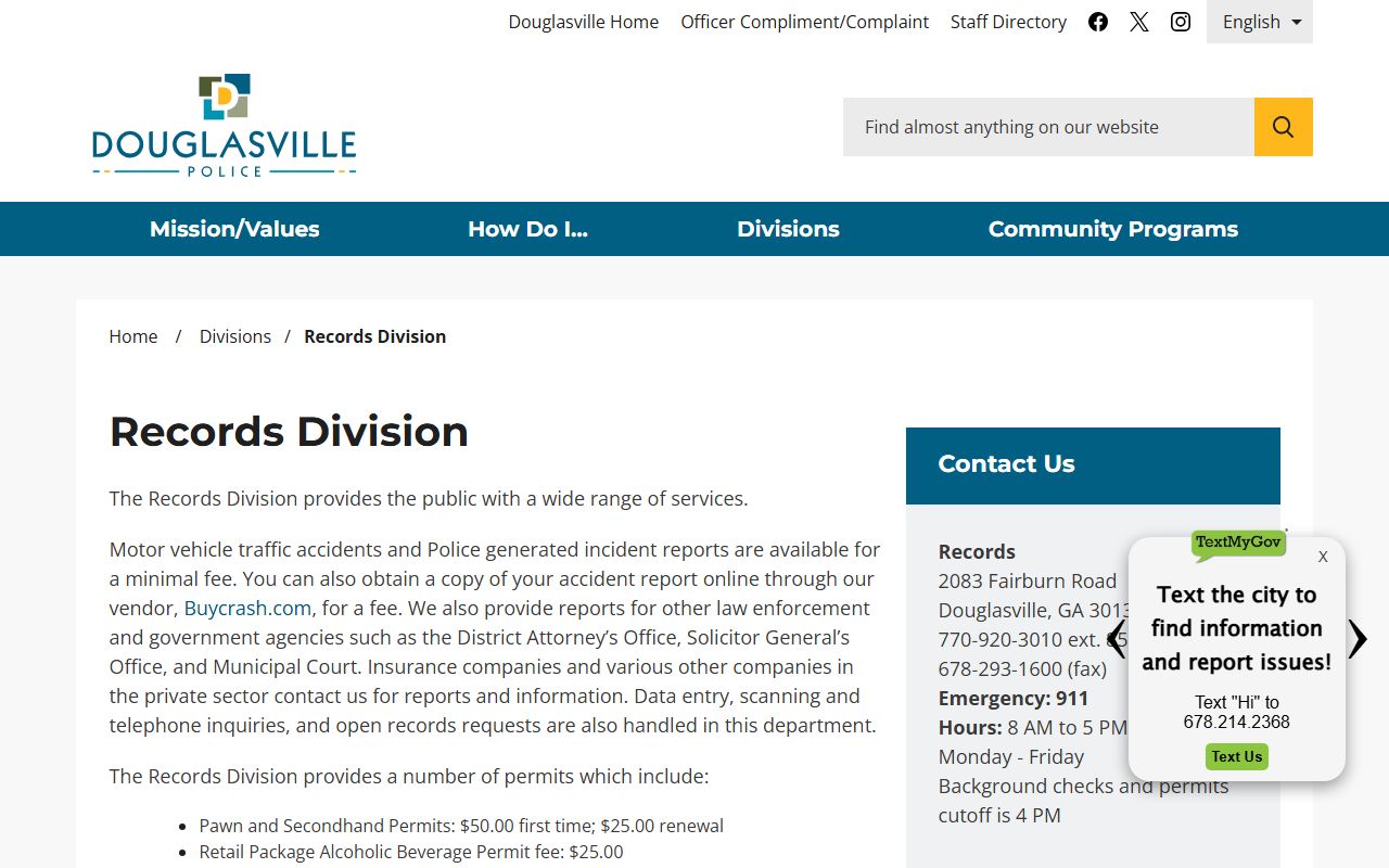 Douglasville Police Records Division for people search