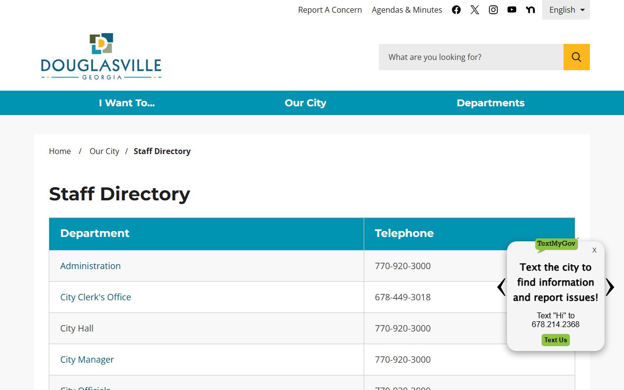 Douglasville staff directory for people search contacts