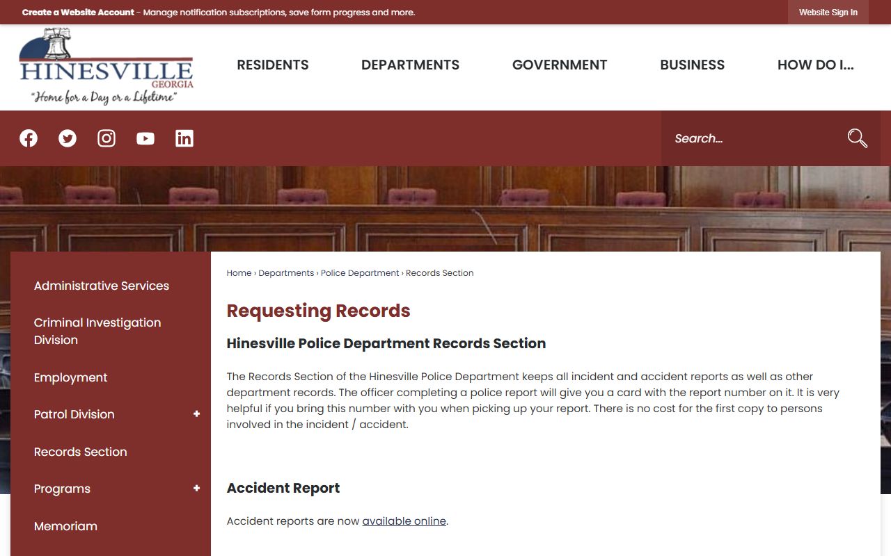 Hinesville Police Department Records Section for people search
