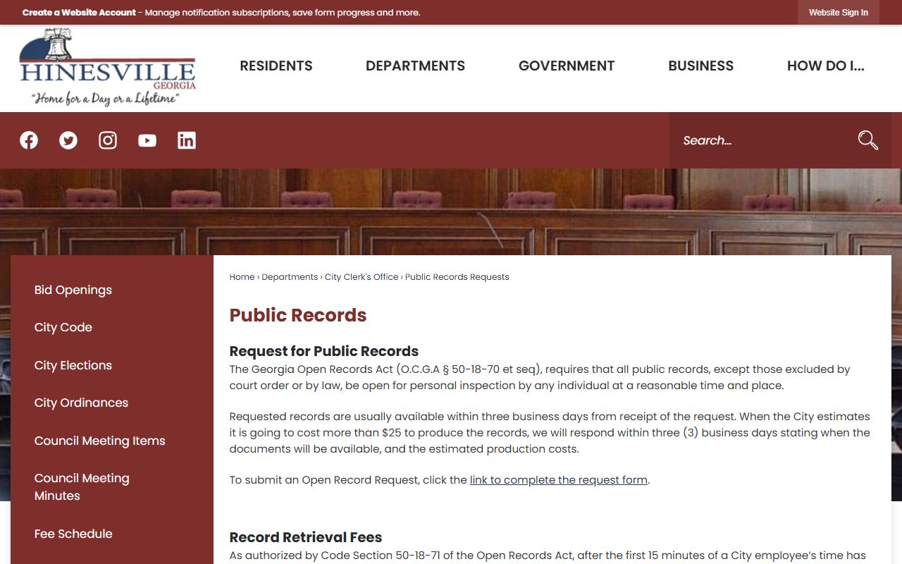 Hinesville public records request information for people search