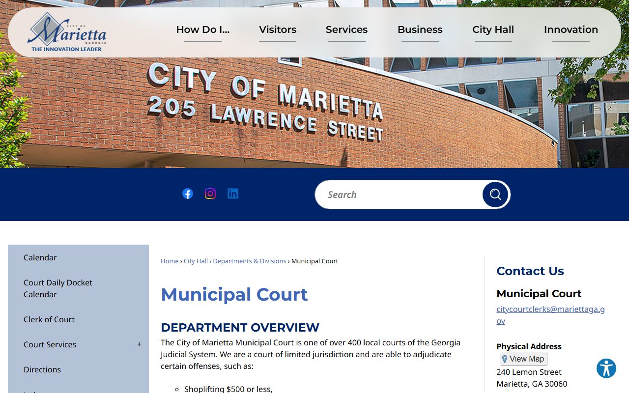 Marietta Municipal Court page for people search records