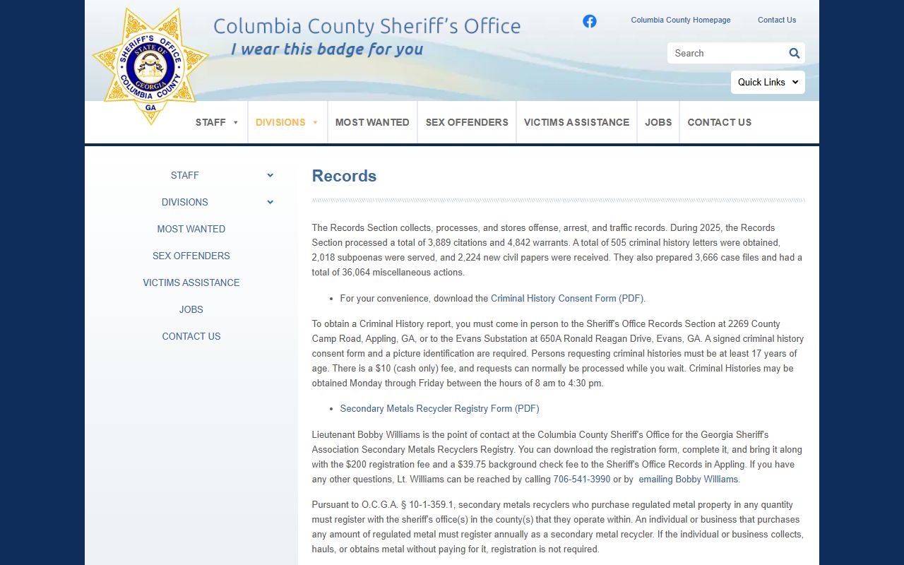 Martinez Columbia County Sheriff records people search
