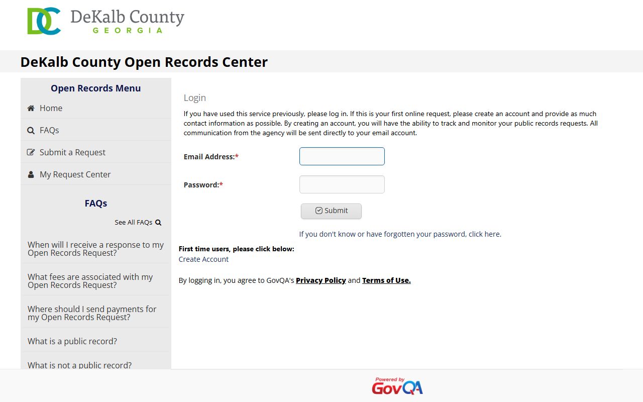 Redan DeKalb County GovQA portal people search
