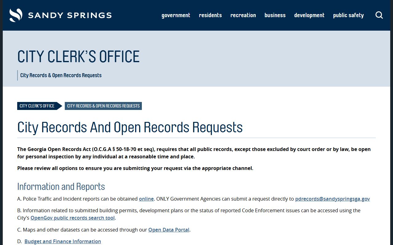 Sandy Springs people search open records information page