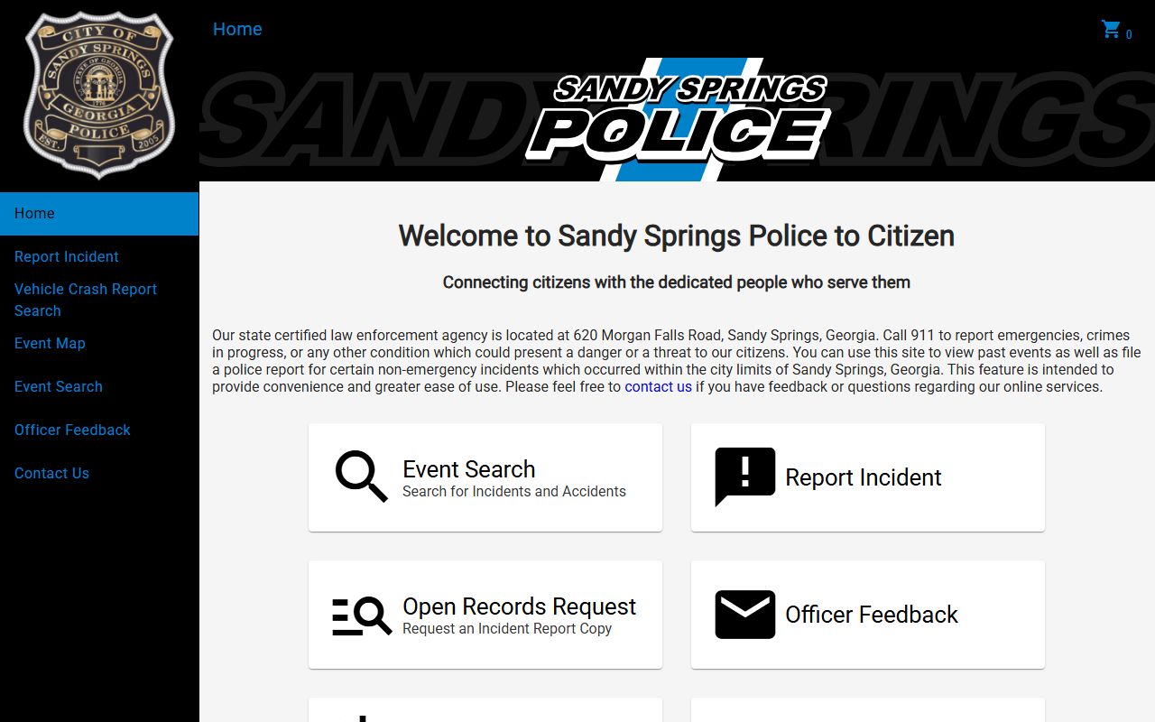Sandy Springs people search Police-to-Citizen records portal