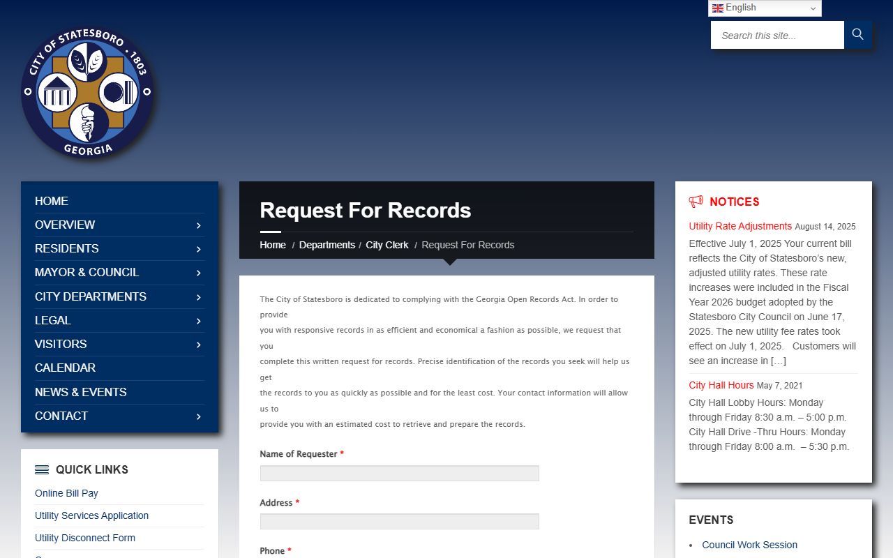Statesboro request for records people search page