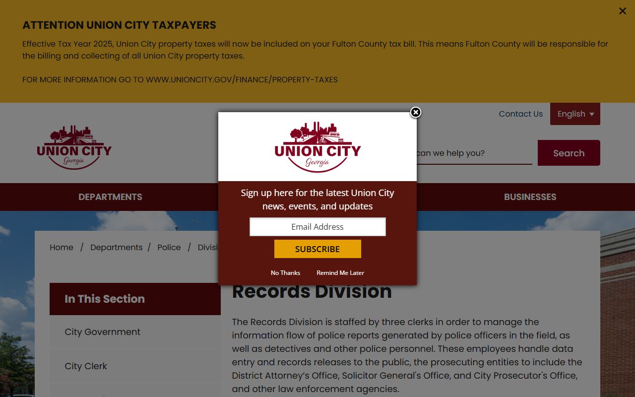 Union City Police Records Division people search