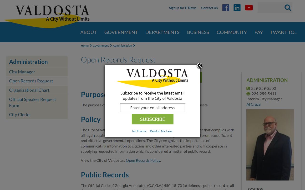 Valdosta open records request page people search