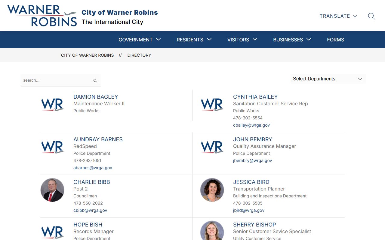Warner Robins staff directory for people search contacts