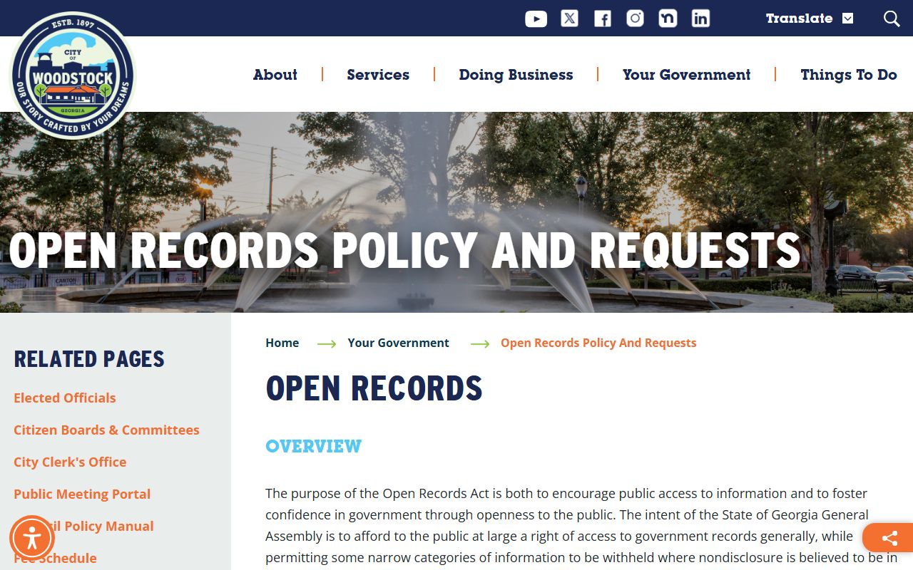 Woodstock open records policy for people search