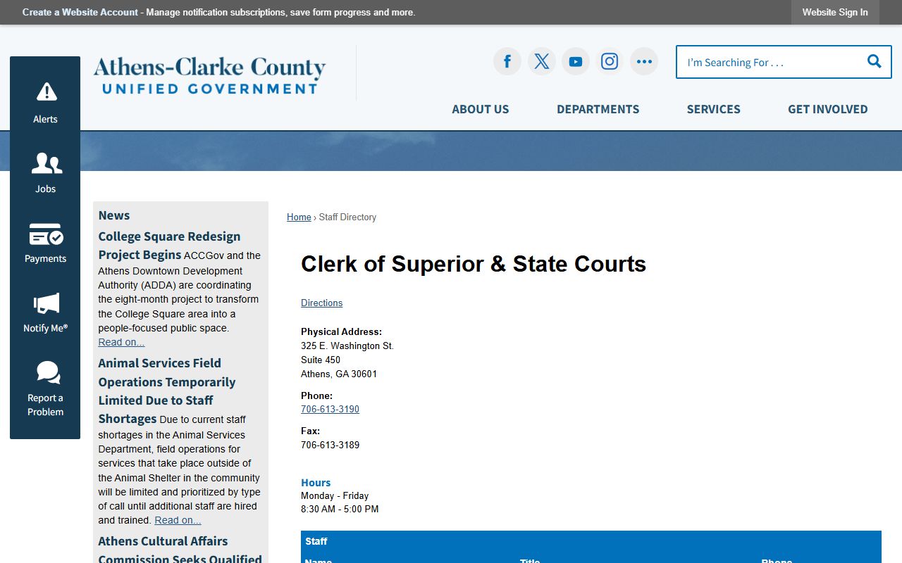 Athens-Clarke County staff directory people search