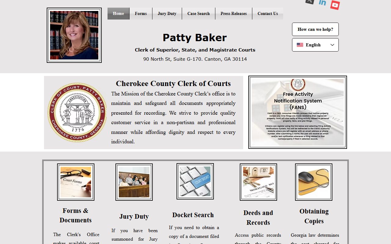 Cherokee County Clerk of Courts people search page
