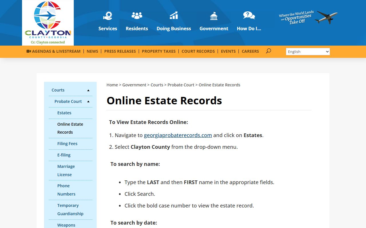 Clayton County probate online estate records people search