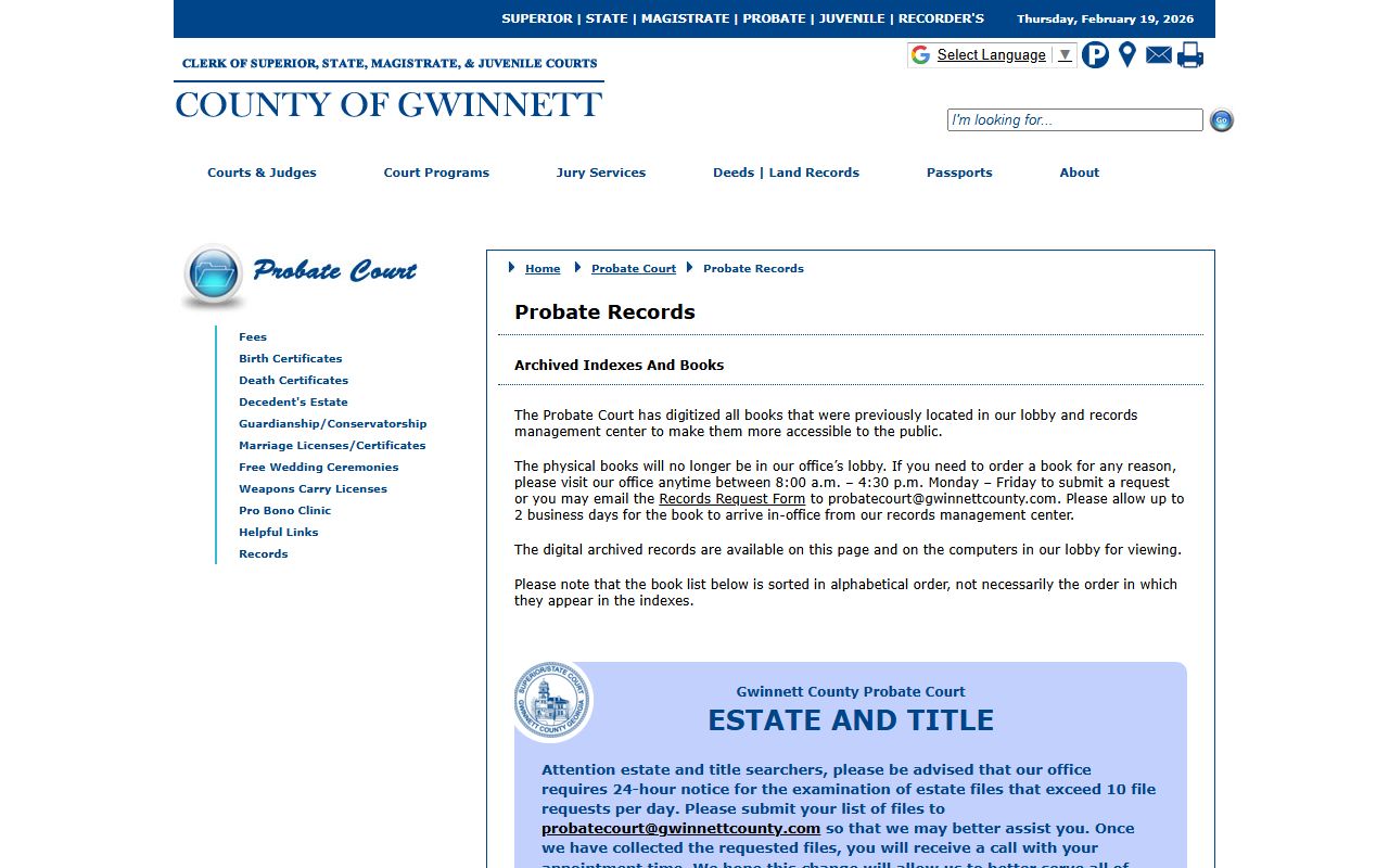 Gwinnett County Probate Court records for people search